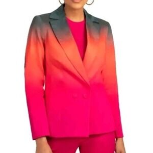 Trina Turk Ryka Blazer Size 14 Ombre Green‎ Pink Red Career Party Statement READ